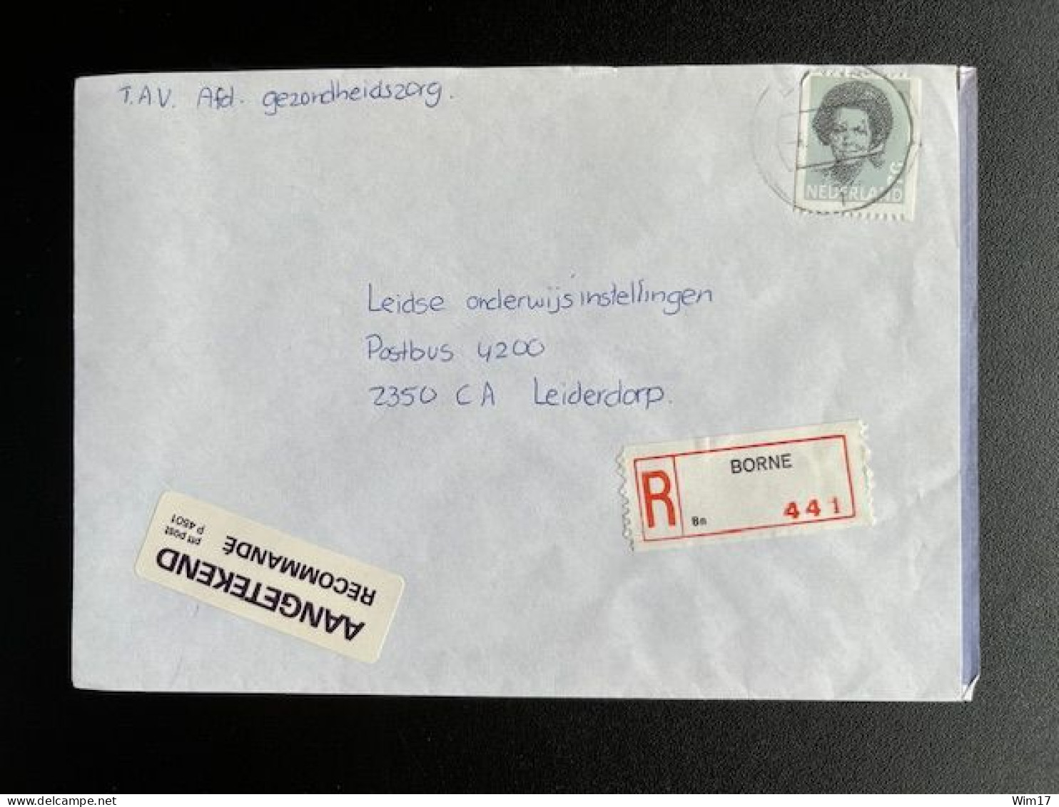 NETHERLANDS 1988 REGISTERED LETTER BORNE TO LEIDERDORP 04-01-1988 NEDERLAND - Brieven En Documenten