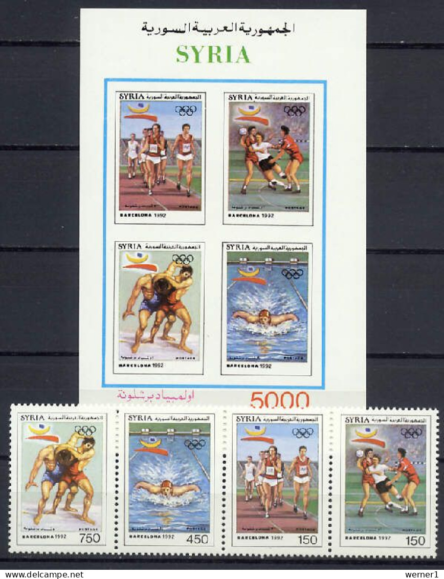 Syria 1992 Olympic Games Barcelona, Football Soccer, Wrestling Etc. Set Of 4 + S/s MNH - Ete 1992: Barcelone