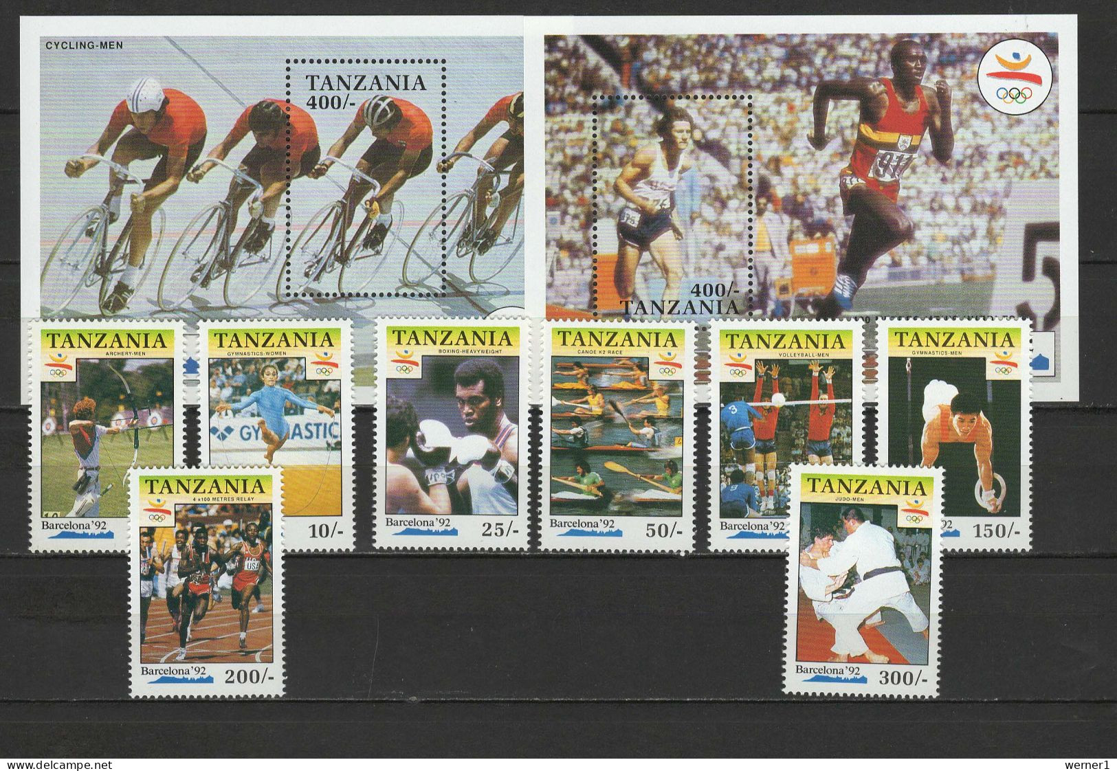 Tanzania 1991 Olympic Games Barcelona, Cycling, Athletics, Rowing, Judo, Volleyball Etc. Set Of 8 + 2 S/s MNH - Ete 1992: Barcelone
