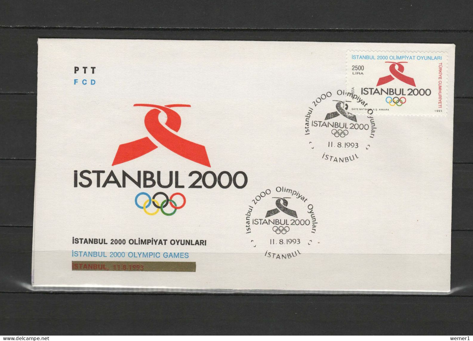 Turkey 1993 Olympic Games Stamp "Istanbul 2000" On FDC - Verano 1992: Barcelona