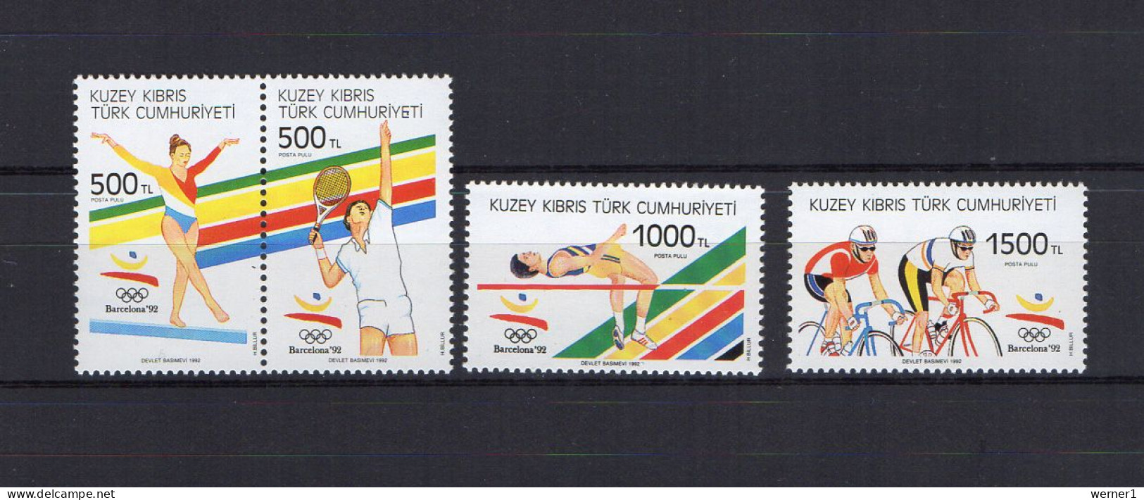 Turkish Cyprus 1992 Olympic Games Barcelona, Tennis, Cycling Etc. Set Of 4 MNH - Sommer 1992: Barcelone
