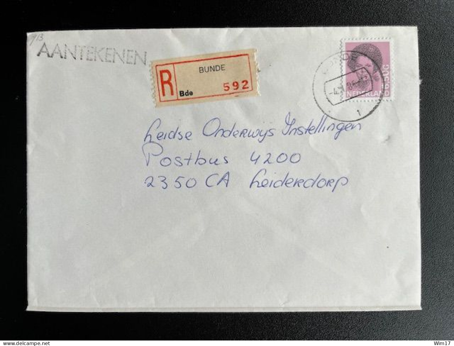 NETHERLANDS 1985 REGISTERED LETTER BUNDE TO LEIDERDORP 04-11-1985 NEDERLAND - Lettres & Documents