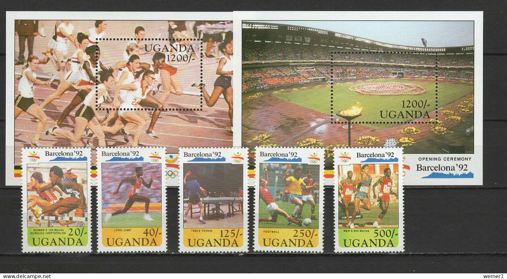 Uganda 1991 Olympic Games Barcelona, Football Soccer, Table Tennis, Athletics Etc. Set Of 5 + 2 S/s MNH - Zomer 1992: Barcelona