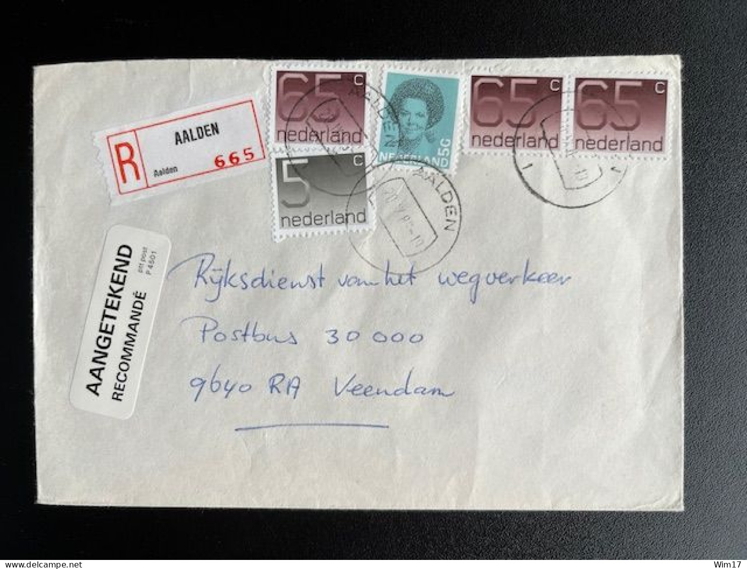 NETHERLANDS 1989 REGISTERED LETTER AALDEN TO VEENDAM 20-09-1989 NEDERLAND - Storia Postale