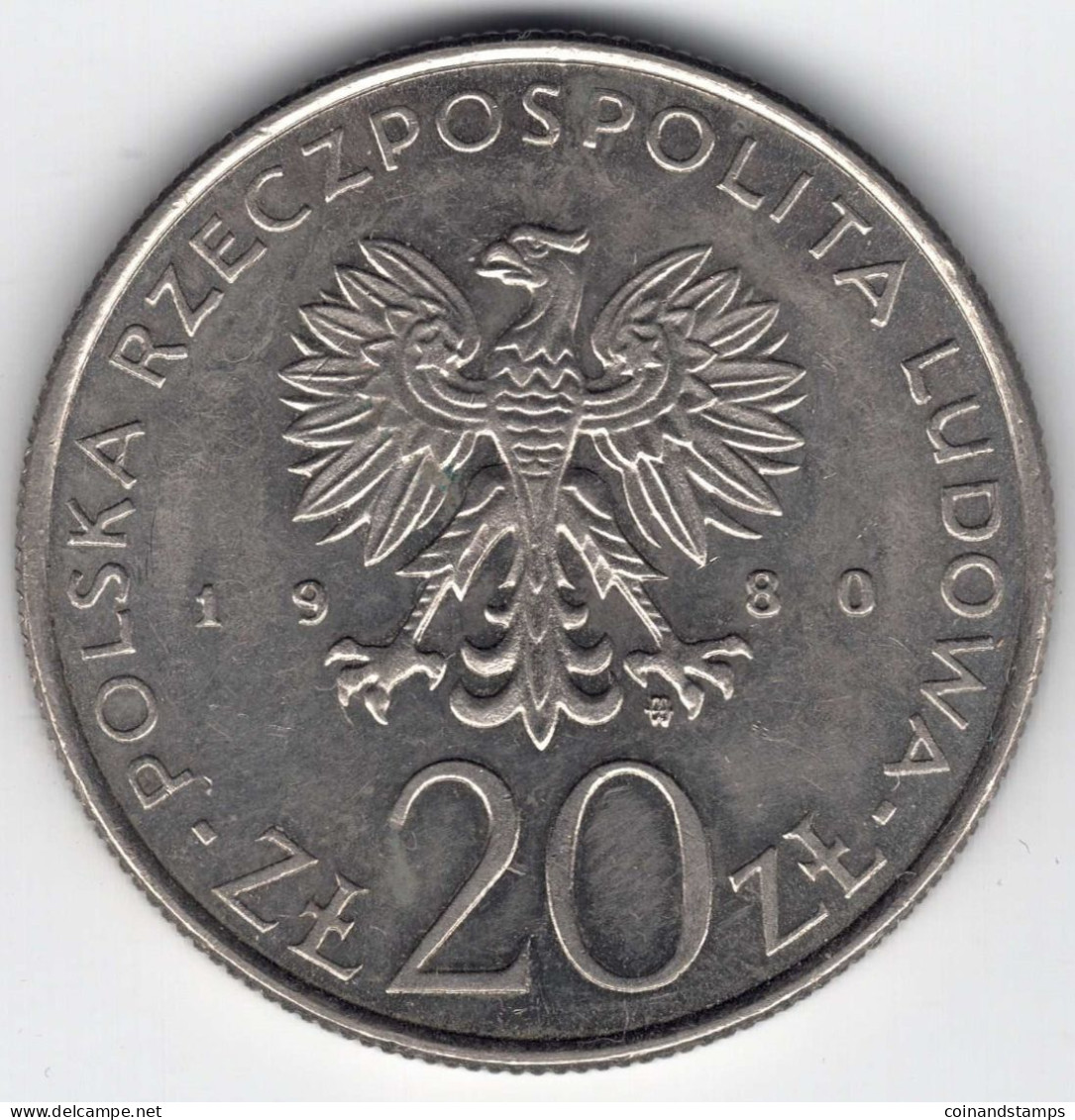 Polen 20 Zloty 1980 (Cu./Ni.) XXII. Olympische Spiele Moskau, MzSt. Warschau, KM#108, Ss/vz - Polonia