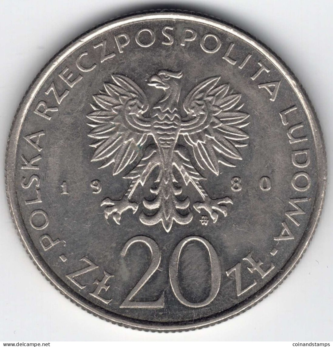 Polen 20 Zloty 1980 (Cu./Ni.) XXII. Olympische Spiele Moskau, MzSt. Warschau, KM#108, Ss/vz - Pologne