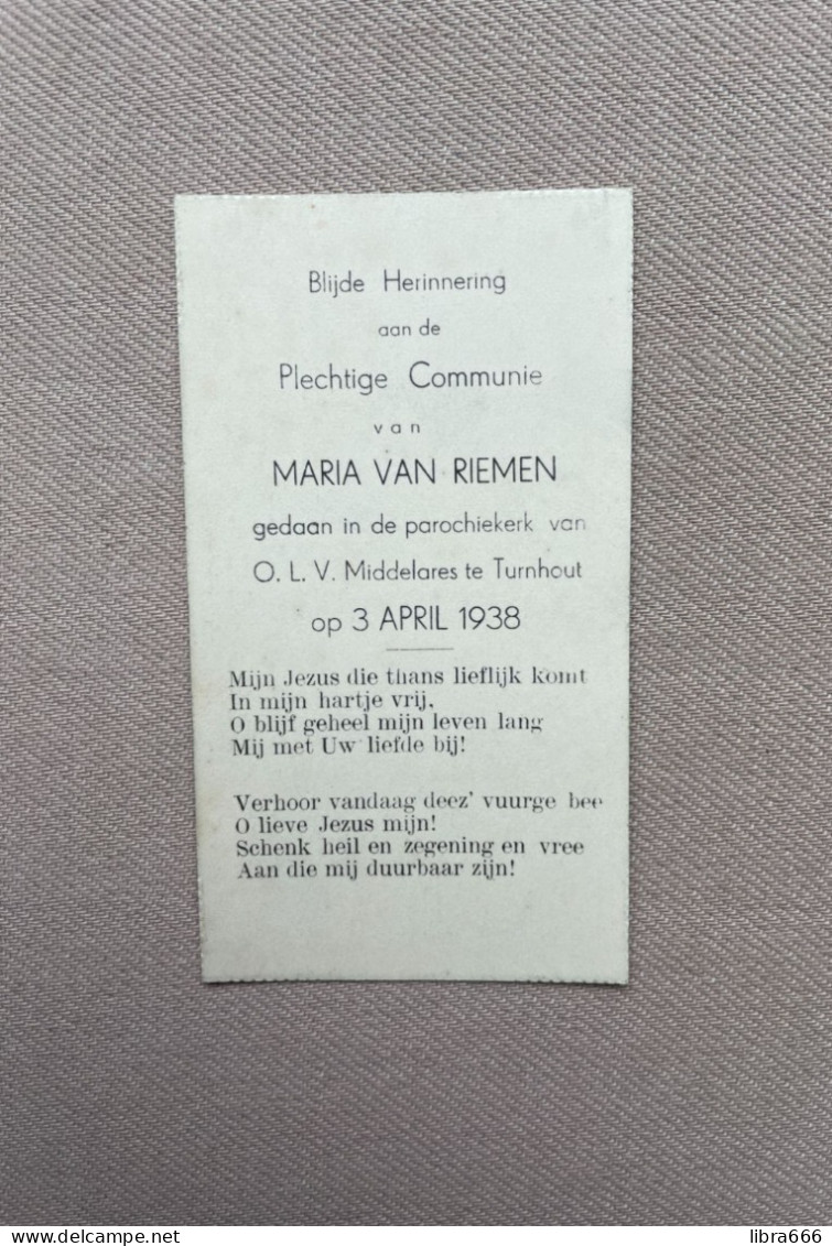 Communie - VAN RIEMEN Maria - 1938 - O.L.V. Middelares - TURNHOUT - Communion