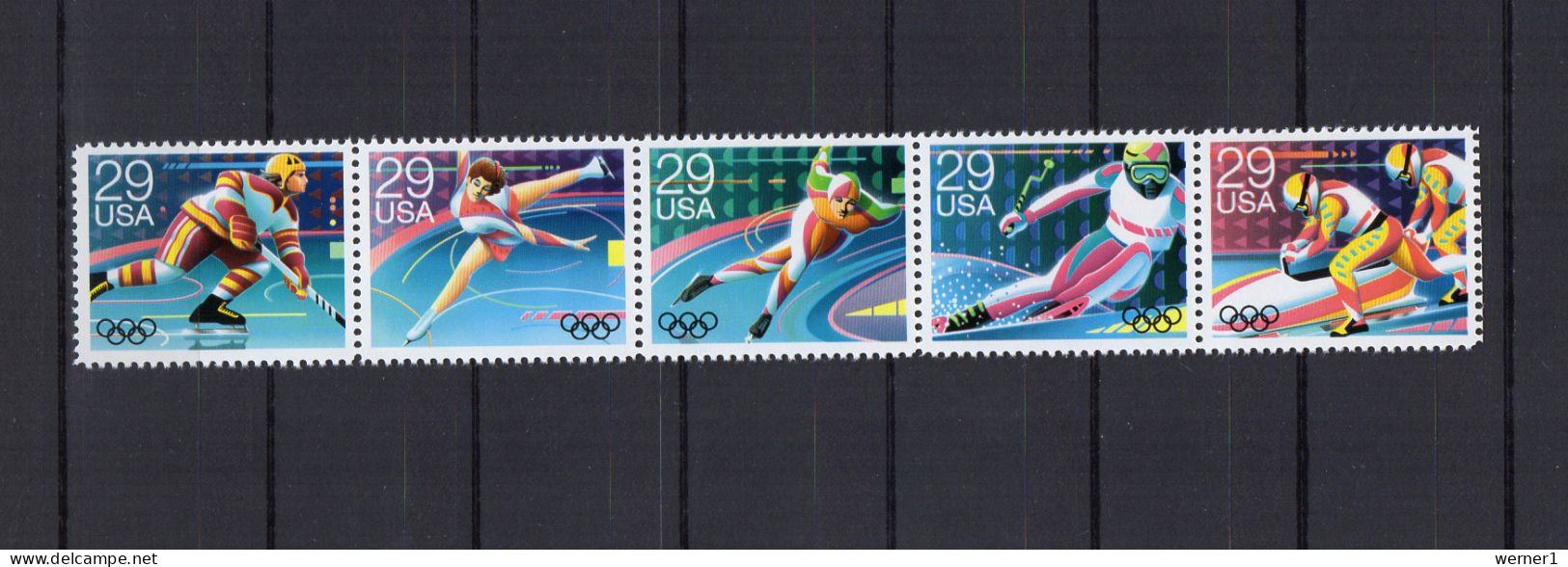 USA 1992 Olympic Games Albertville Strip Of 5 MNH - Hiver 1992: Albertville