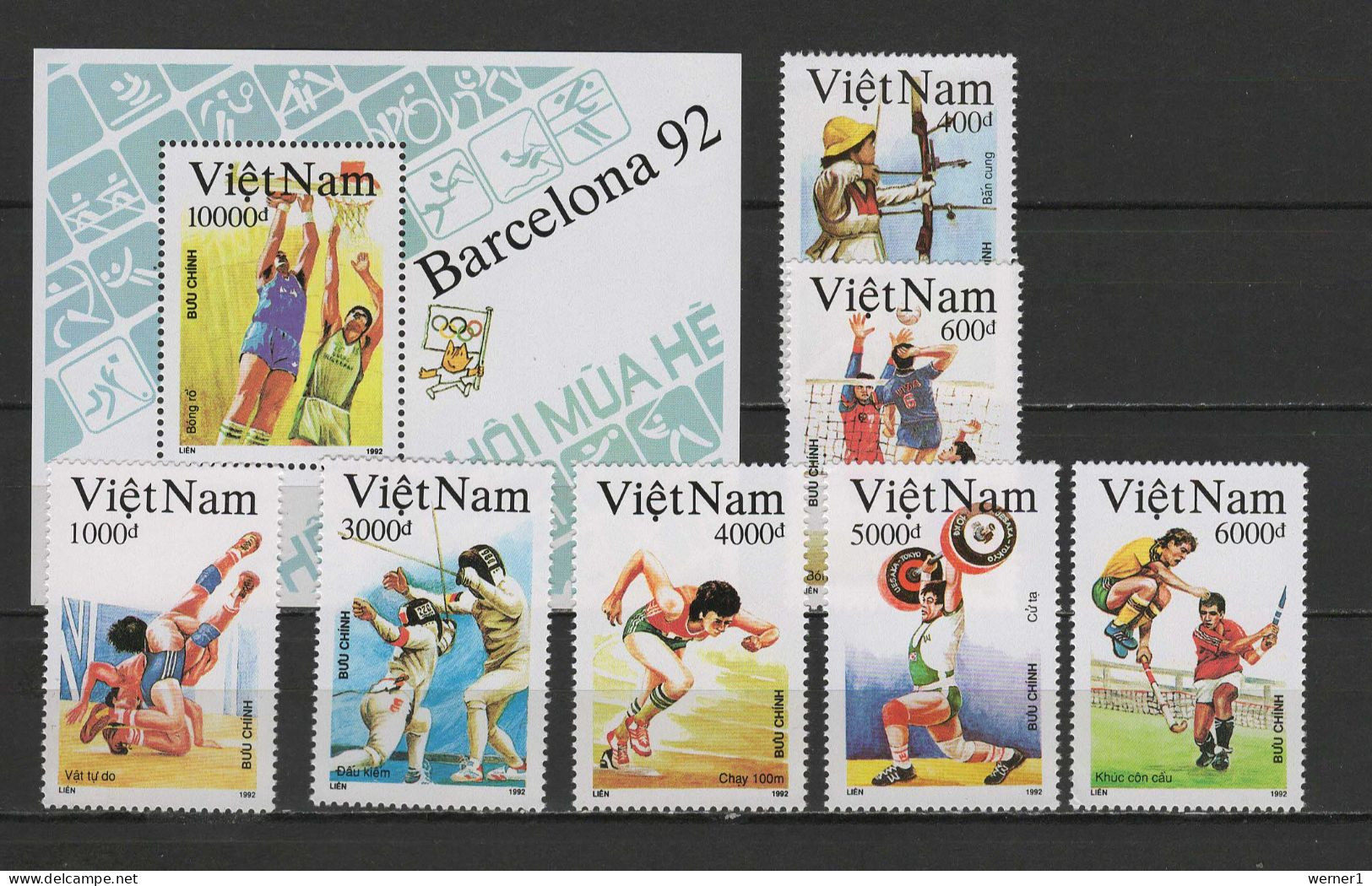 Vietnam 1992 Olympic Games Barcelona, Basketball, Fencing, Volleyball, Hockey Etc. Set Of 7 + S/s MNH - Sommer 1992: Barcelone