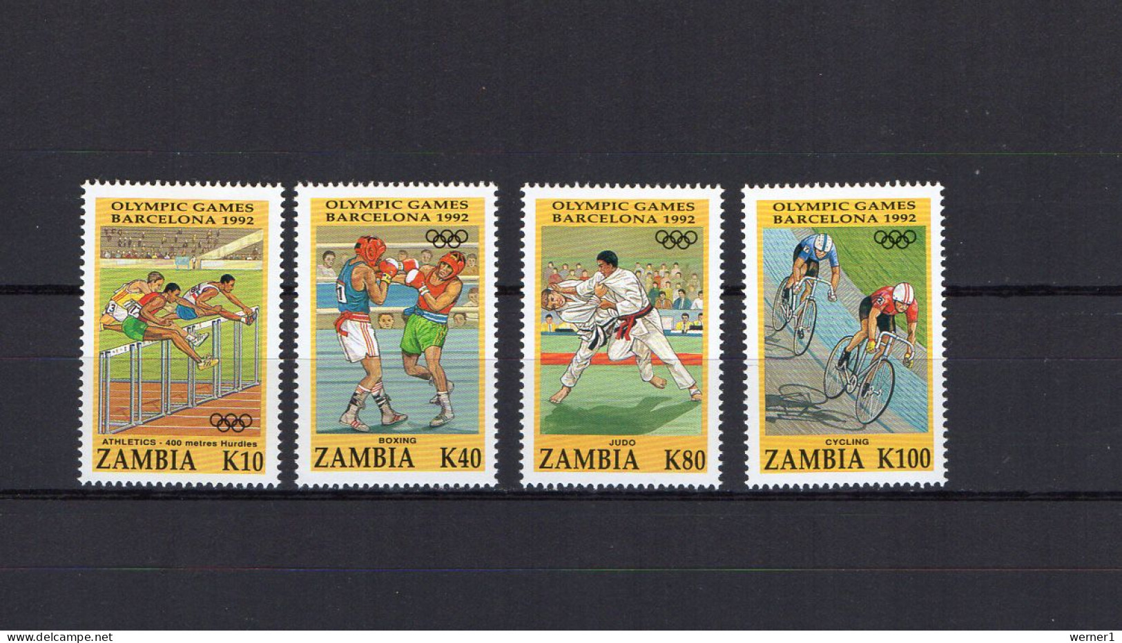 Zambia 1992 Olympic Games Barcelona, Boxing, Hurdles, Judo, Cycling Set Of 4 MNH - Zomer 1992: Barcelona