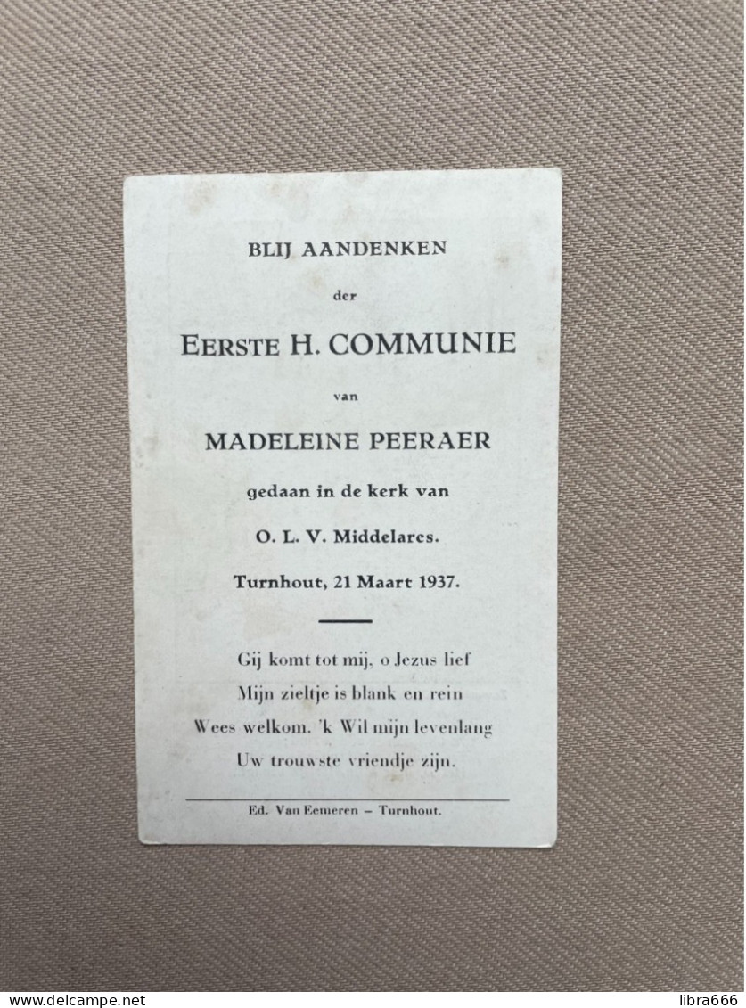 Communie - PEERAER Madeleine - 1937 - O.L.V. Middelares - TURNHOUT - Comunión Y Confirmación
