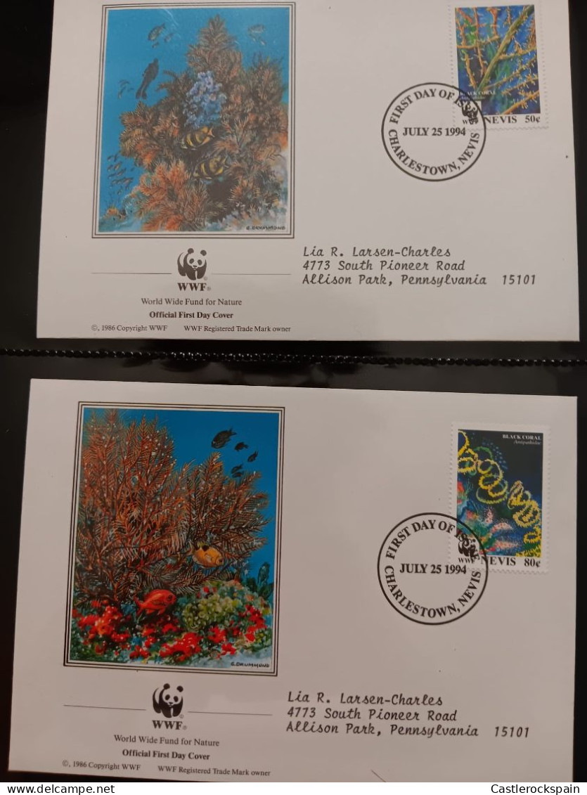 O) 1994 NEVIS, WWF - WORLD WILDLIFE FUND, BLACK CORAL SPIRAL SHAPED,  BLACK CORAL YELLOW AND GREEN, FDC XF - St.Kitts Und Nevis ( 1983-...)