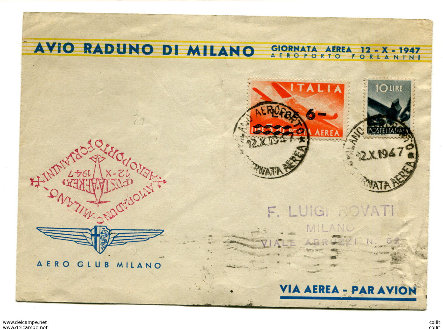 Milano/Milano Del 12.10.47 - Busta Dell'aero Club Per Avio Raduno - Luftpost