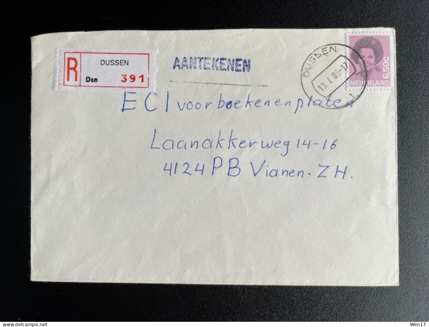 NETHERLANDS 1986 REGISTERED LETTER DUSSEN TO VIANEN 10-01-1986 NEDERLAND - Brieven En Documenten