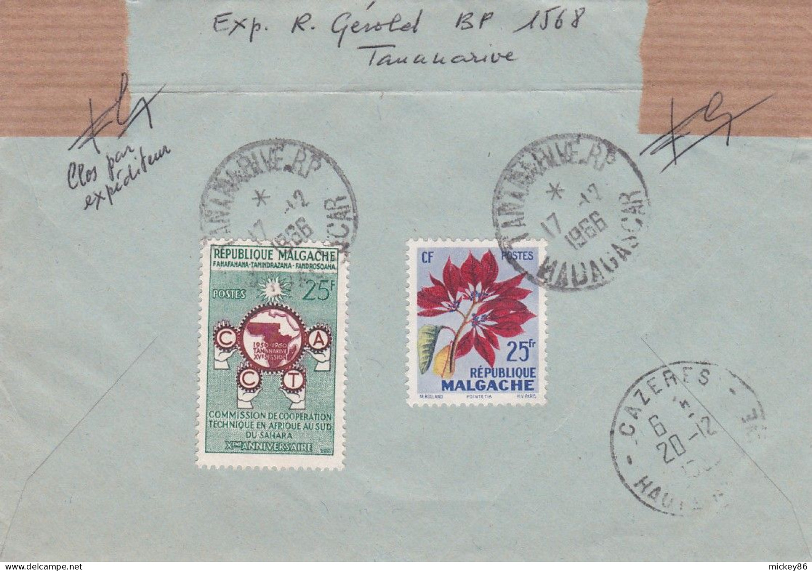 Madagascar--1966--lettre Recommandée De TANANARIVE  Pour CAZERES-31...timbres Recto-verso ..cachet  17-6-1966 - Madagascar (1960-...)