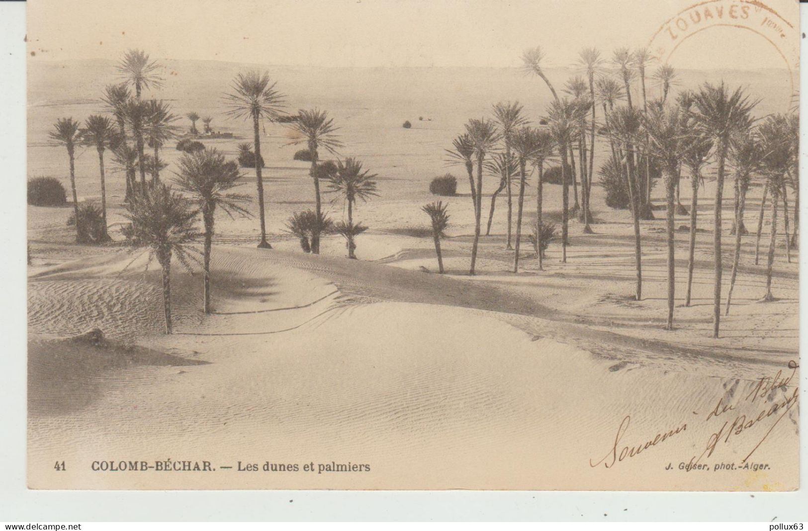 CPA COLOMB-BECHAR (ALGERIE) LES DUNES ET PALMIERS - CACHET MILITAIRE ZOUAVES - Bechar (Colomb Béchar)