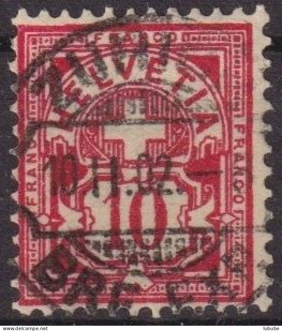 Ziffer 61B, 10 Rp.zinnober  ZÜRICH BRF.EXP.  (Rasierklingenstempel)      1902 - Gebraucht