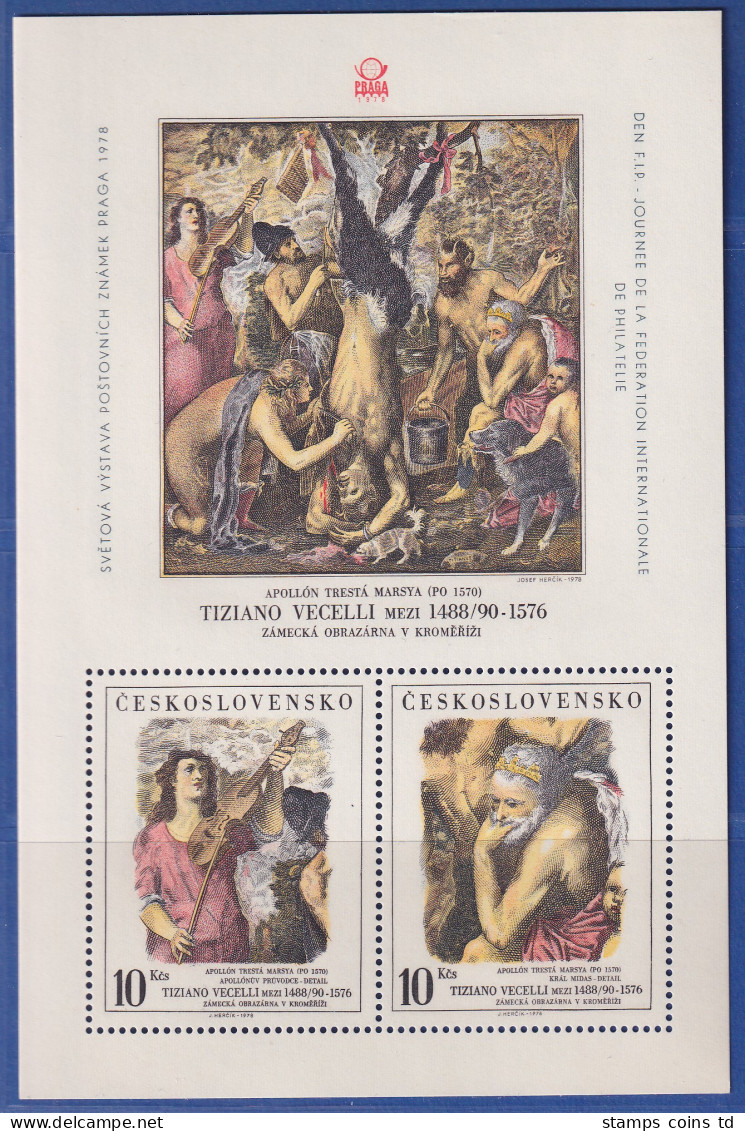 Tschechoslowakei 1978 Briefmarkenausstellung Prag - Tizian Mi.-Nr. Block 38 ** - Sonstige & Ohne Zuordnung