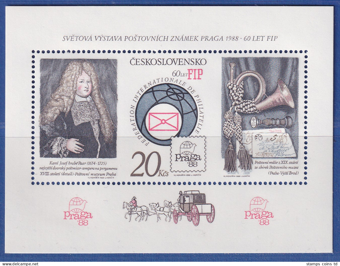 Tschechoslowakei 1986 Briefmarkenausstellung Prag Mi.-Nr. Block 67 C ** - Autres & Non Classés