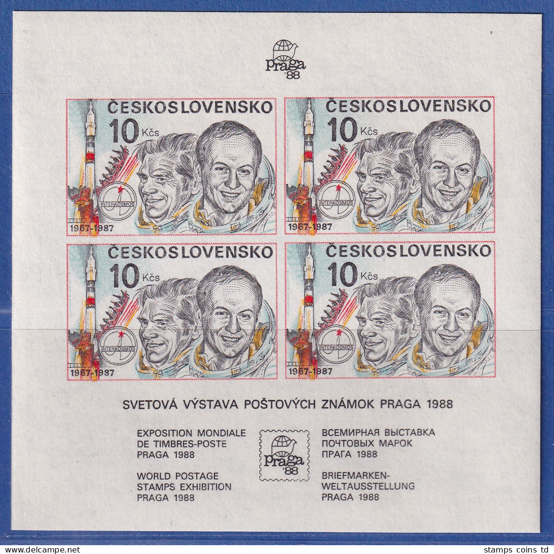 Tschechoslowakei 1988 Briefmarkenausstellung Prag Mi.-Nr. Block 73 Postfrisch ** - Altri & Non Classificati