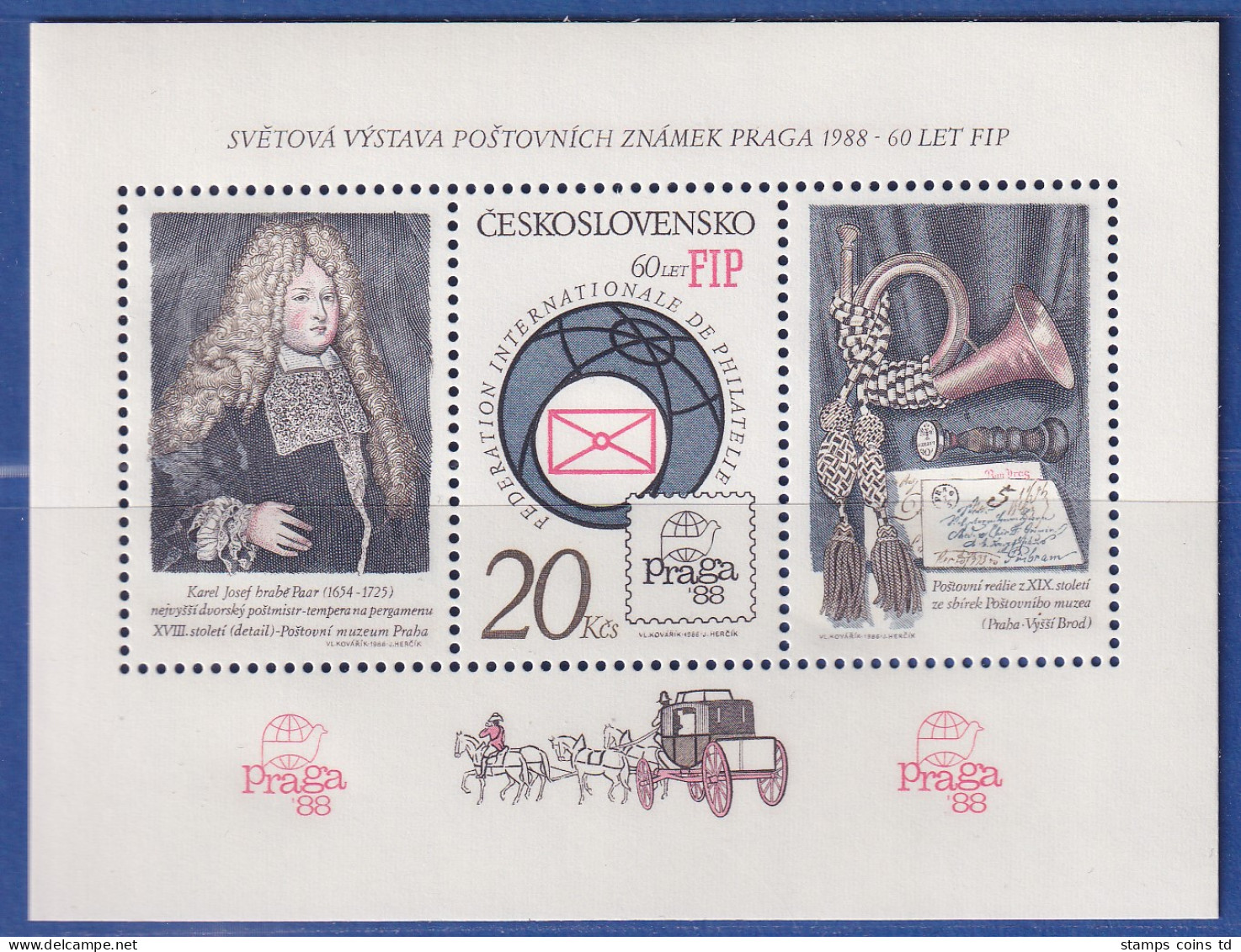 Tschechoslowakei 1986 Briefmarkenausstellung Prag Mi.-Nr. Block 67 A ** - Sonstige & Ohne Zuordnung