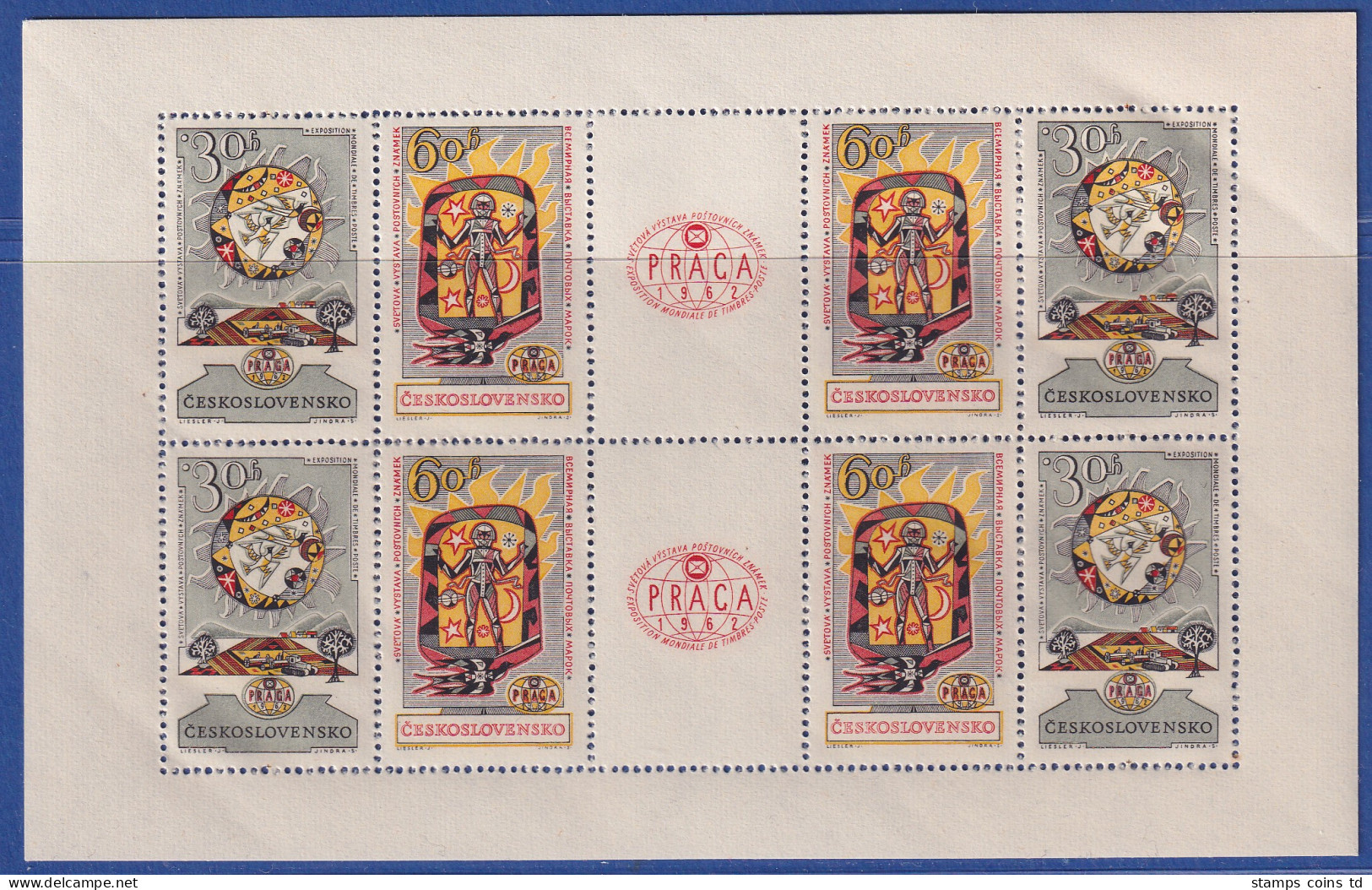 Tschechoslowakei 1962 Briefmarkenausstellung PRAGA Mi.-Nr.1355-1356 KLEINBOGEN** - Autres & Non Classés