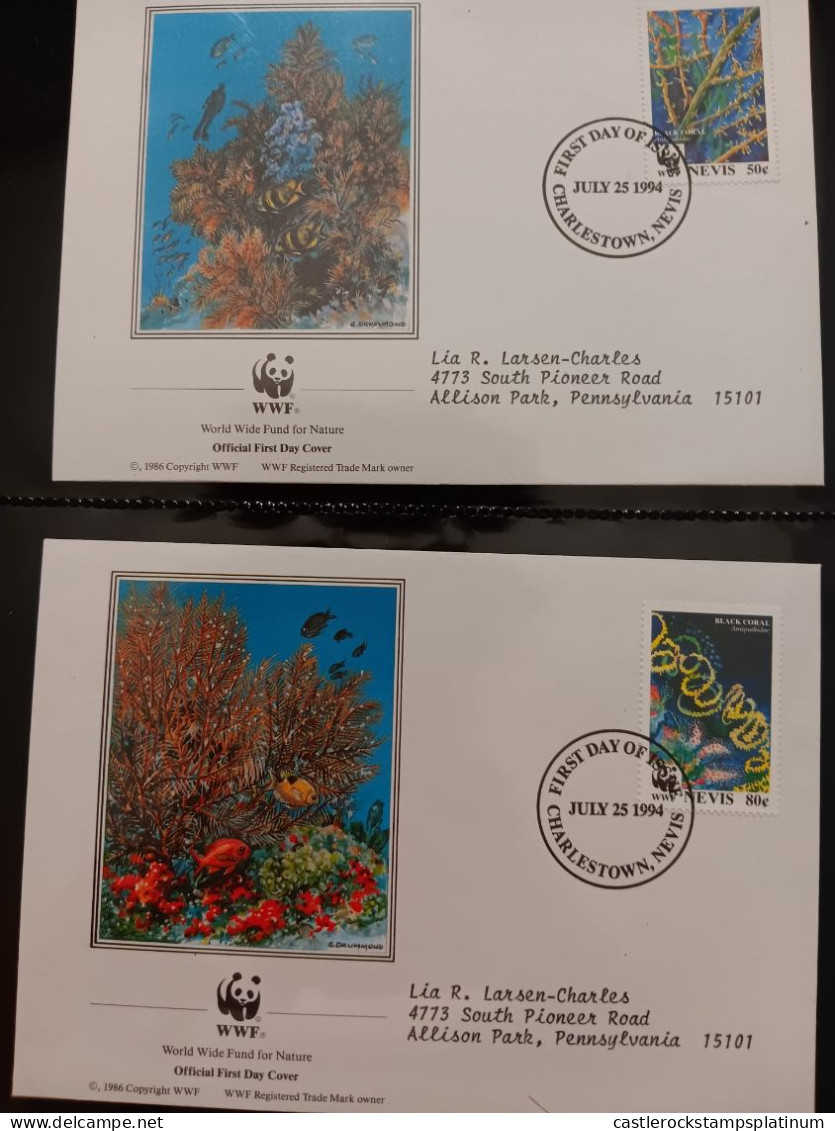 O) 1994 NEVIS, WWF - WORLD WILDLIFE FUND, BLACK CORAL SPIRAL SHAPED,  BLACK CORAL YELLOW AND GREEN, FDC XF - St.Kitts-et-Nevis ( 1983-...)