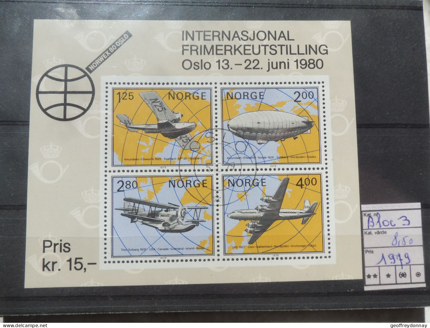 Norge Norvege Norway Bl Bloc Blok 3 Used Oblitéré Gestempelt 1979 Zeppelin - Blocks & Sheetlets