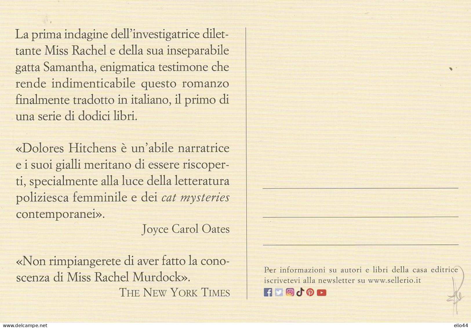 Tematica Scrittori Moderni - Sellerio  Editore - Dolores Hitchens - La Gatta Ha Visto Tutto - - Schriftsteller