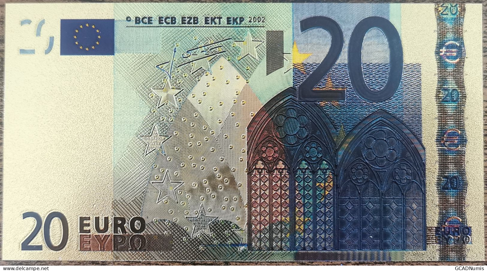 Billet 20 Euro - Réplique Polymère Dorée Feuille D'Or - 20€ - 20 Euro