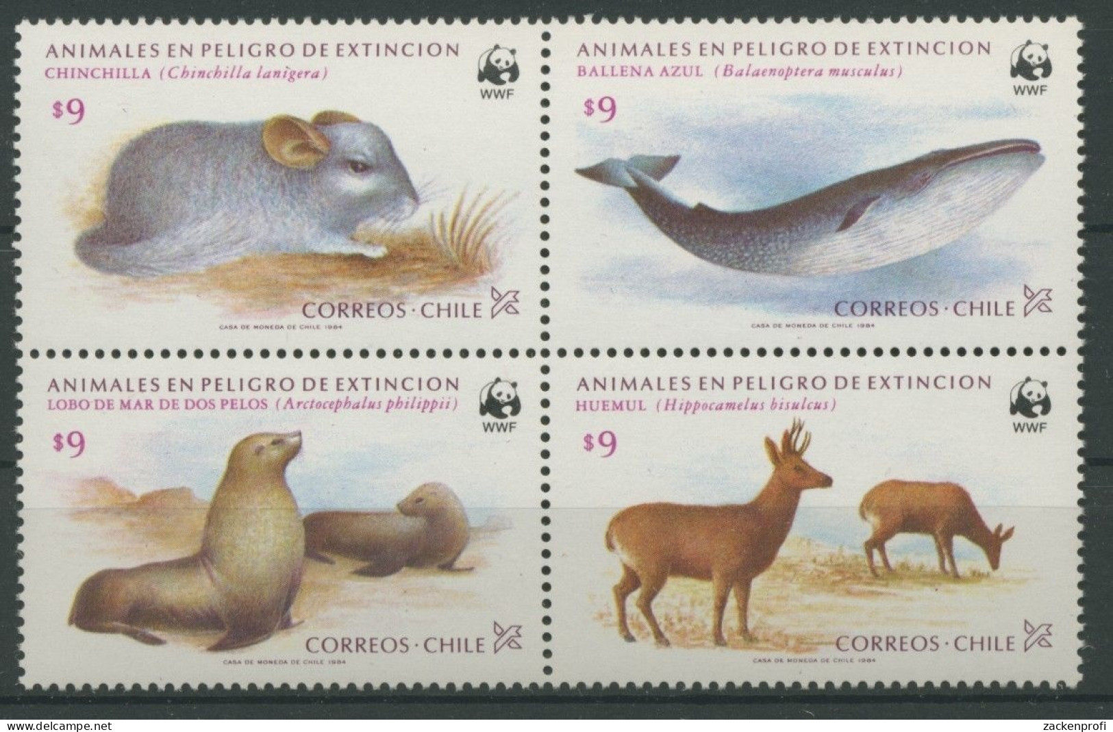 Chile 1984 WWF Naturschutz Chinchilla Blauwal 1066/69 ZD Postfrisch (C1933) - Chile