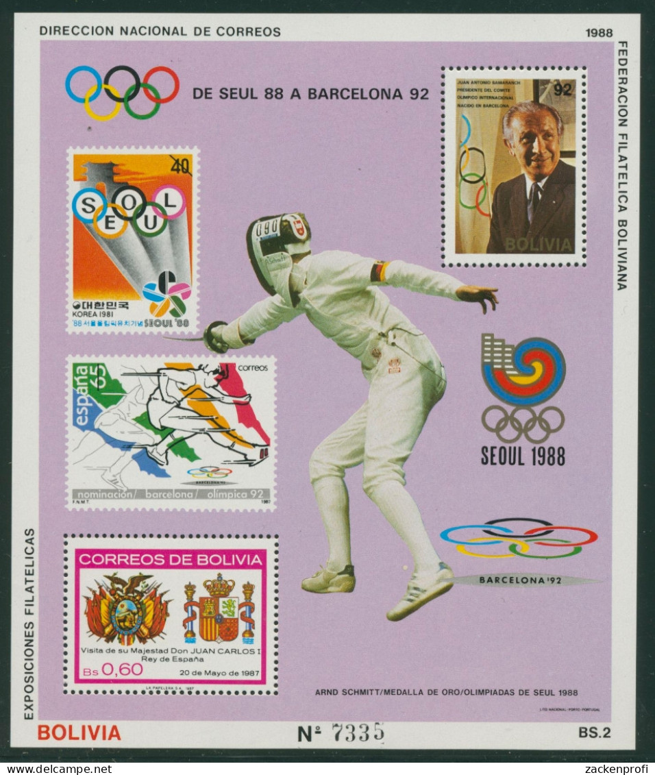 Bolivien 1988 Olympiade Seoul Block 176 Postfrisch (C22889) - Bolivia