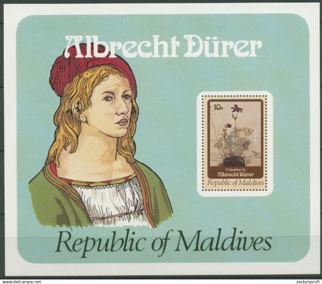 Malediven 1978 Albrecht Dürer Gemälde Columbine Block 53 Postfrisch (C11096) - Maldives (1965-...)