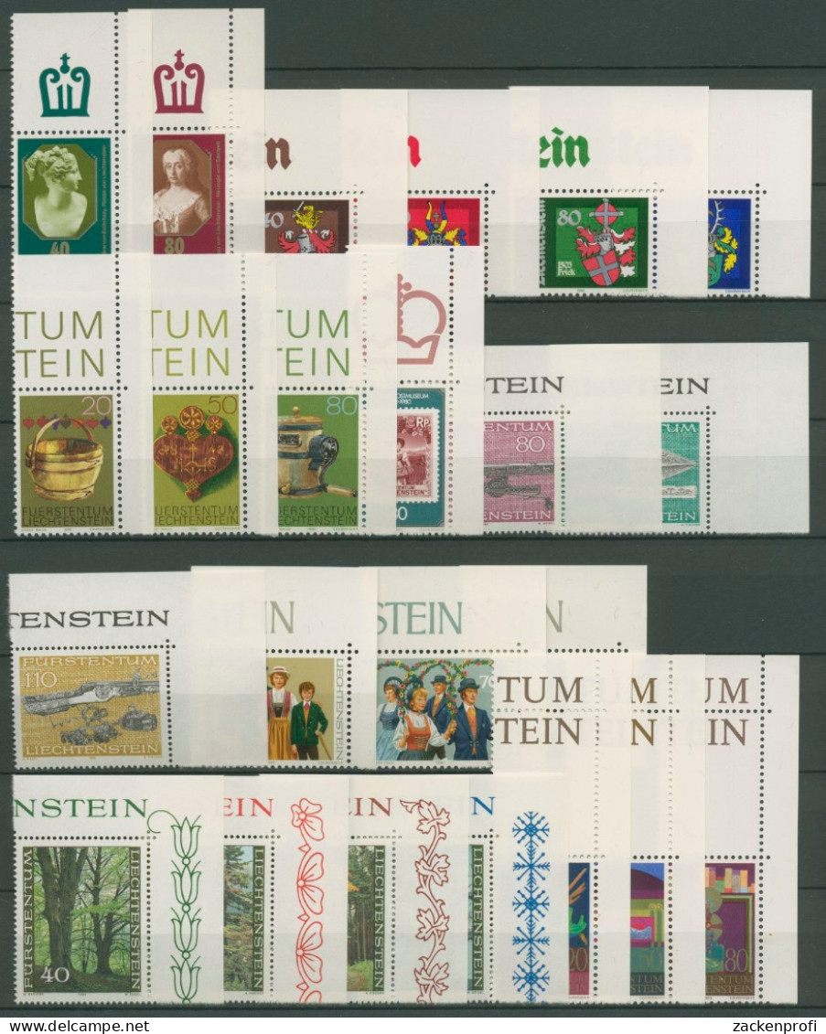 Liechtenstein 1980 Jahrgang Ecke Oben Rechts Komplett Postfrisch (SG14569) - Unused Stamps