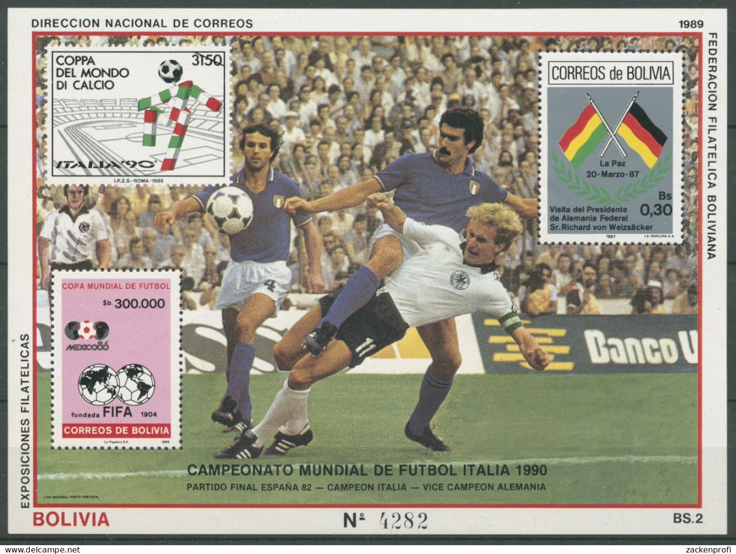 Bolivien 1989 Fußball-WM In Italien Block 178 Postfrisch (C27910) - Bolivia