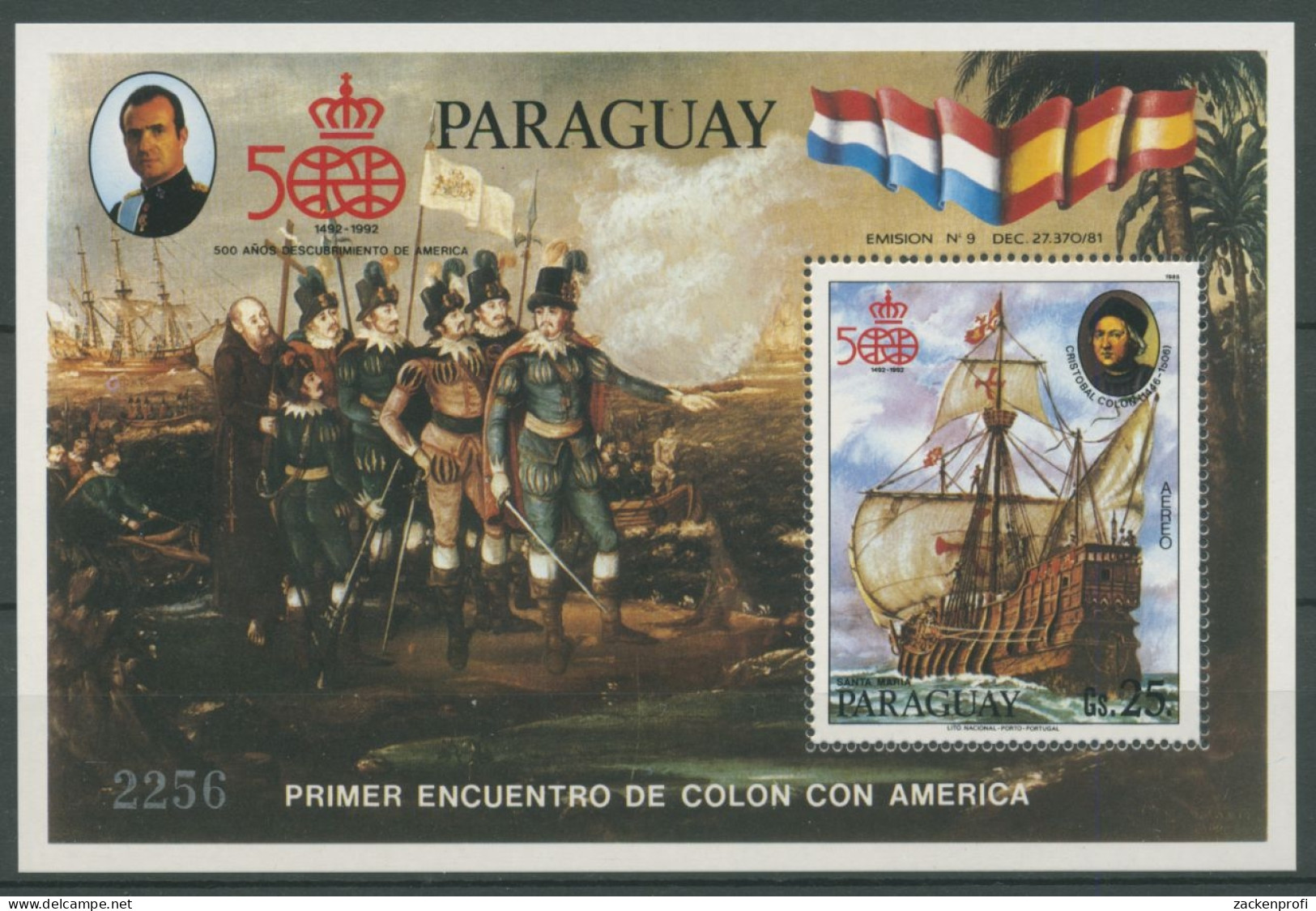 Paraguay 1985 Kolumbus Segelschiff Santa Maria Block 422 Postfrisch (C27950) - Paraguay