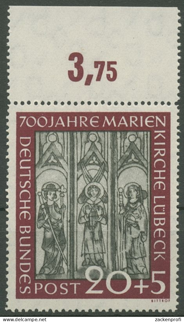 Bund 1951 700 Jahre Marienkirche Lübeck Mit Oberrand 140 OR Postfrisch - Neufs