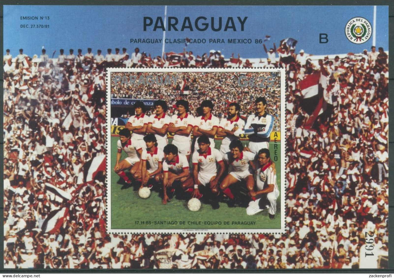 Paraguay 1986 Qualifikation Fußball-WM In Mexiko Block 432 Postfrisch (C27957) - Paraguay