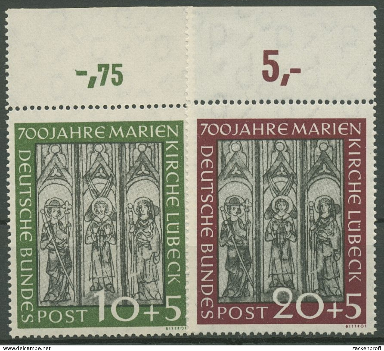 Bund 1951 700 Jahre Marienkirche Lübeck Mit Oberrand 139/40 OR Postfrisch - Neufs