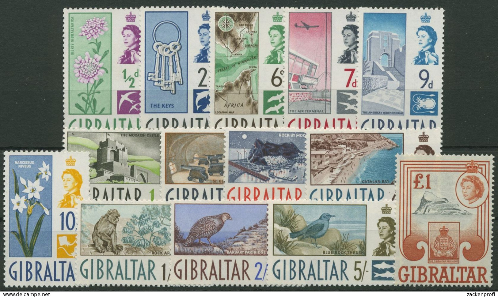 Gibraltar 1960 Tiere Pflanzen Landkarte Bauwerke 149/62 Postfrisch - Gibraltar