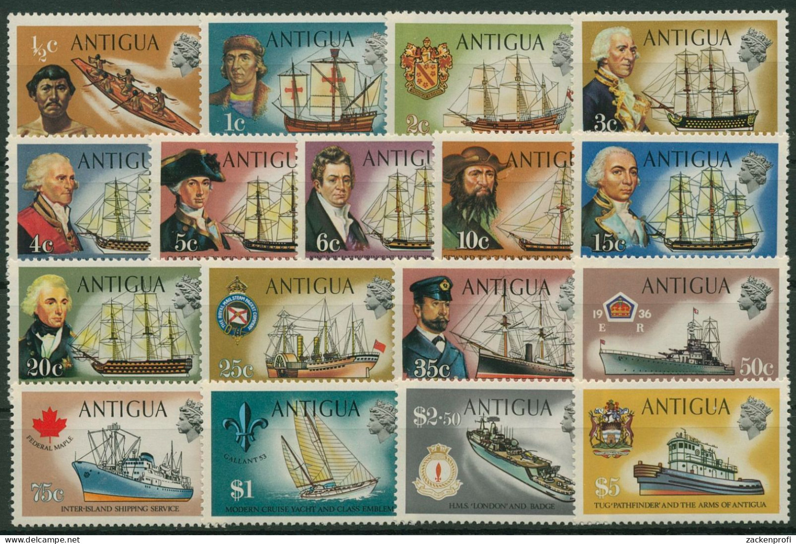 Antigua 1970 Schiffe Segelschiffe Kapitäne 230/46 Postfrisch - 1960-1981 Autonomie Interne