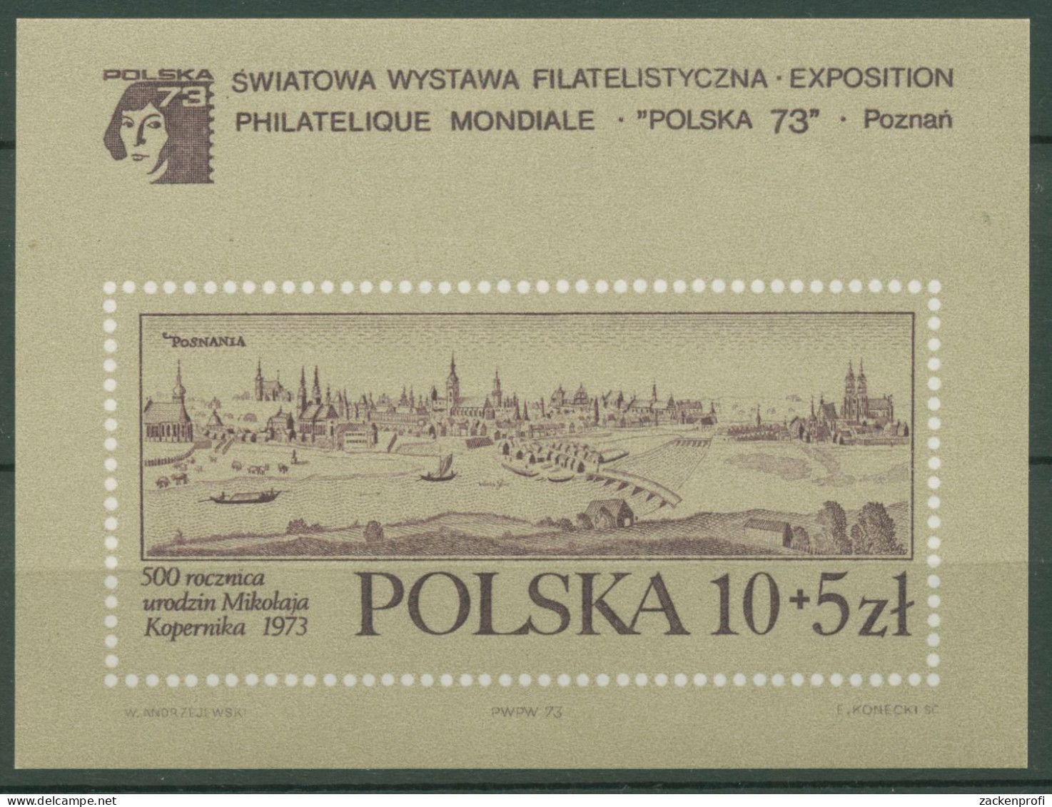 Polen 1973 POLSKA'73 Posen Stadtansicht Block 55 Postfrisch (C62920) - Blocs & Feuillets
