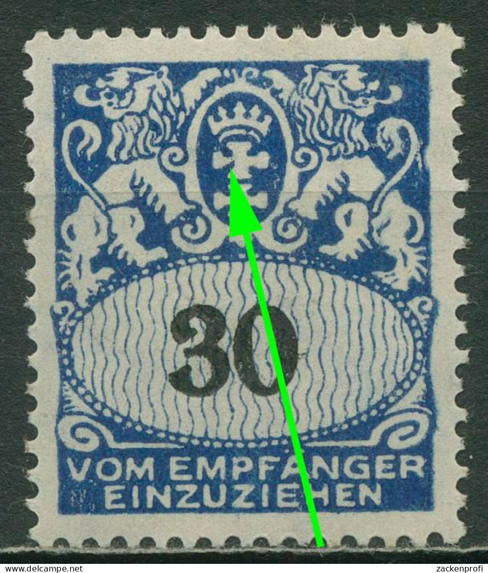 Danzig Portomarken 1927 Gr. Staatswappen Mit Plattenfehler P 33 VII Mit Falz - Postage Due