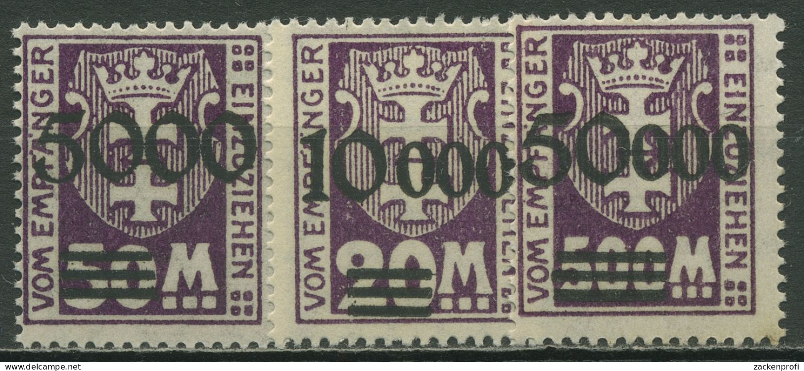 Danzig Portomarken 1923 Kleines Wappen Mit Aufdruck P 26/28 I Postfrisch - Postage Due