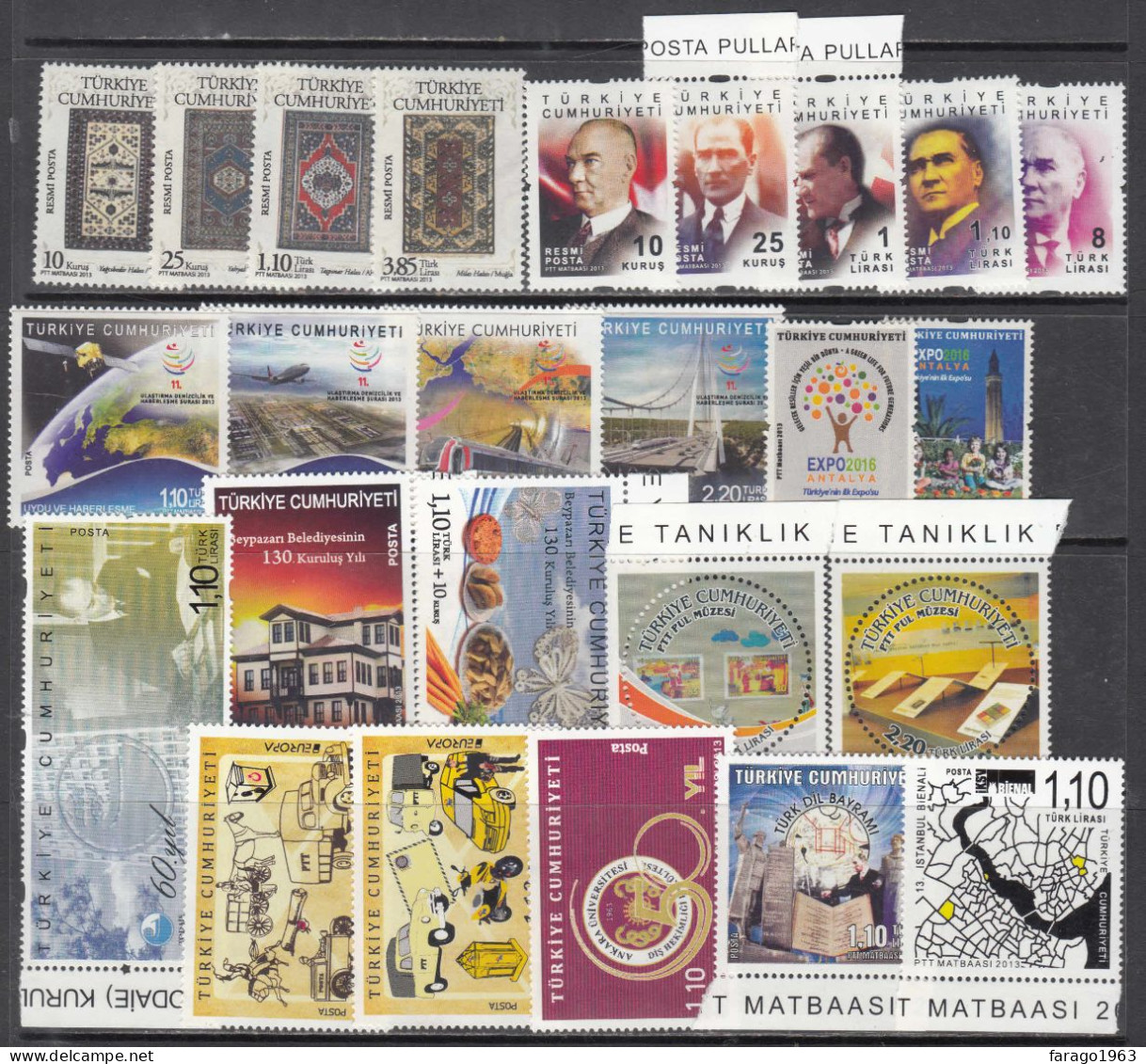 2013 Turkey Collection Of 25 Stamps + 15 Souvenir Sheets  MNH - Unused Stamps