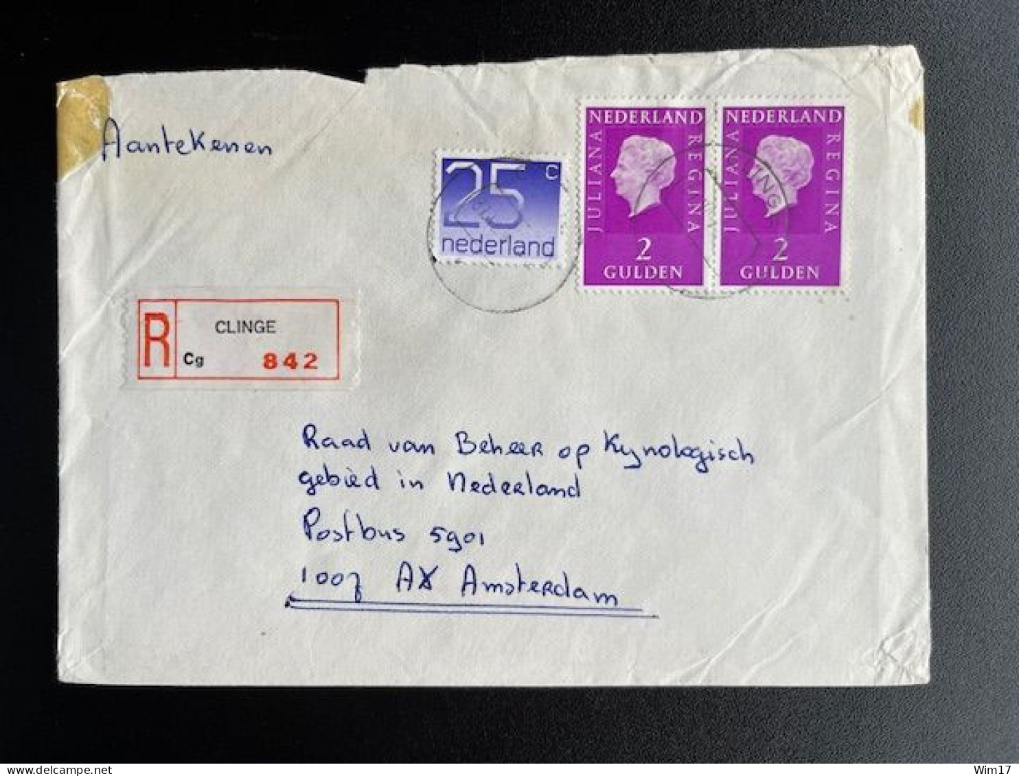 NETHERLANDS 1976? REGISTERED LETTER CLINGE TO AMSTERDAM 31-07-1976? NEDERLAND - Cartas & Documentos