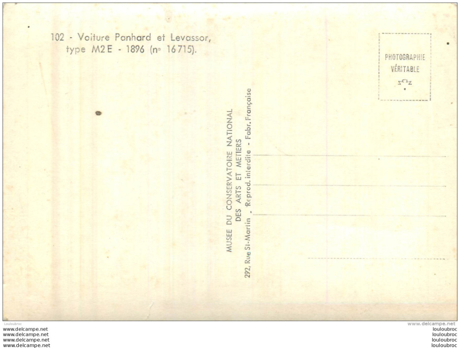 VIOTURE PANHARD ET LEVASSOR TYPE M2E  MUSEE DU CONSERVATOIRE NATIONAL DES ARTS ET METIERS - Onderwijs, Scholen En Universiteiten