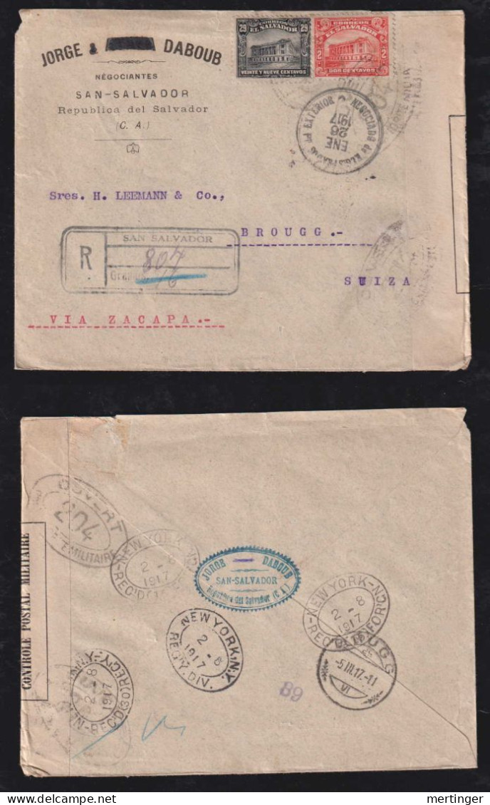 Salvador 1917 Registered Censor Cover To Brugg Switzerland - El Salvador