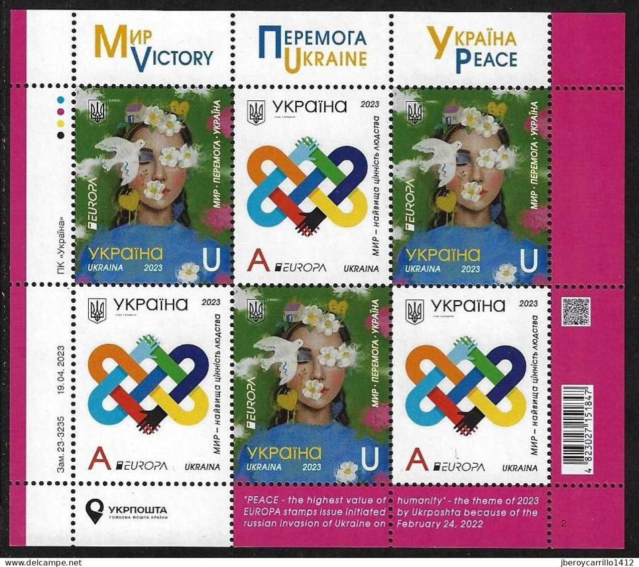 UCRANIA /UCRAINA /UKRAINE  -EUROPA-CEPT 2023-"PEACE –The Highest Value Of Humanity"- SHEET Of 3 Sets - MINT - 2023