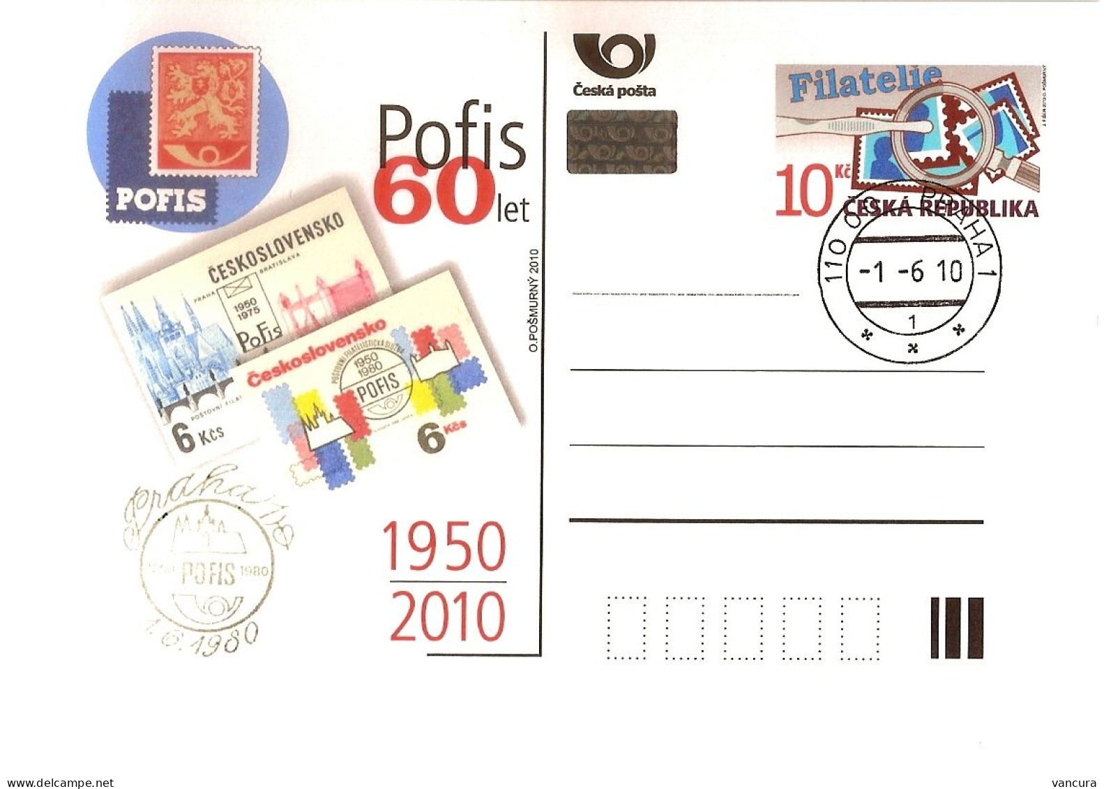 CDV 127 Czech Republic 60th Anniversary Of POFIS 2010 Heraldic Lion Stamp On Stamp - Ansichtskarten